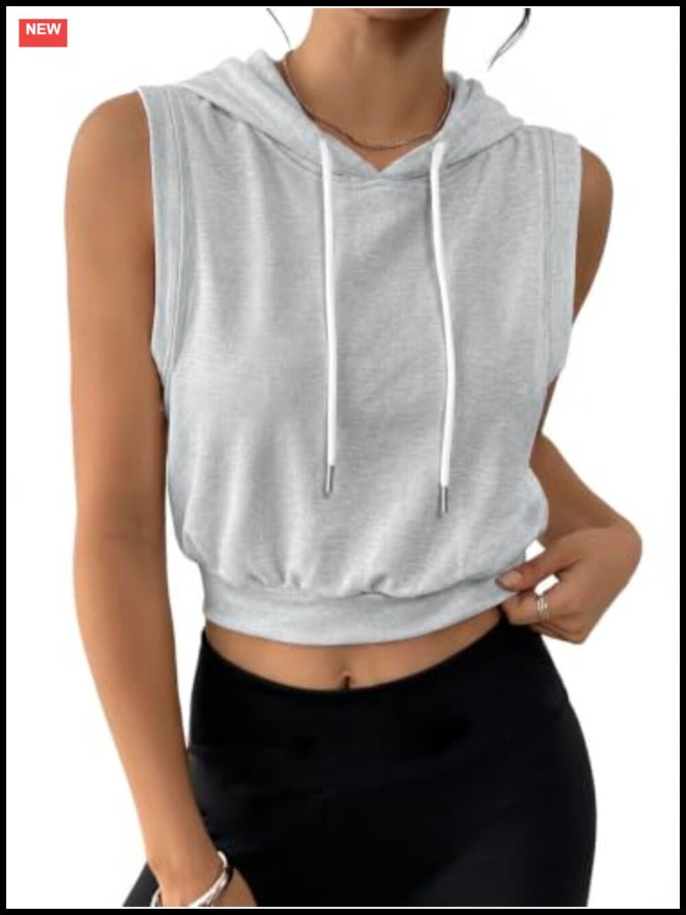 Sleeveless Hooded Crop Tank Top Drawstring Banded Waist Workout